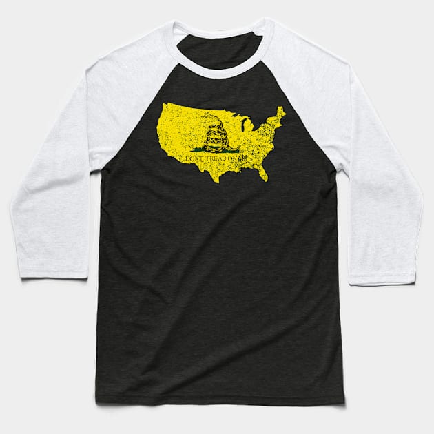 United States of America - Gadsden Flag (Distressed) Baseball T-Shirt by Malicious Defiance